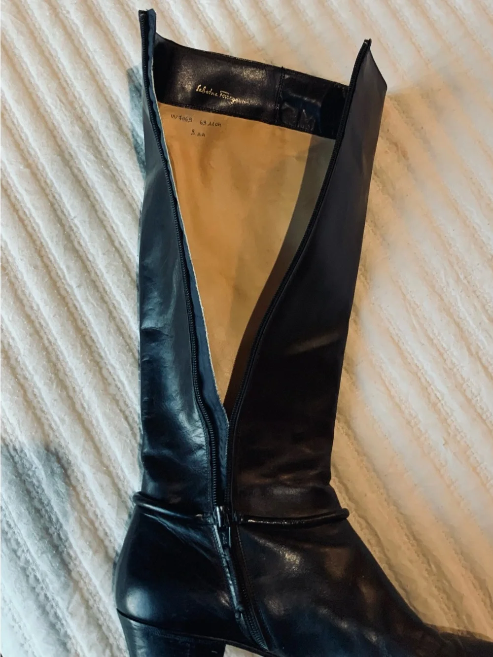 Salvatore Ferragamo Black Leather Tall Knee-High Boots Size 9